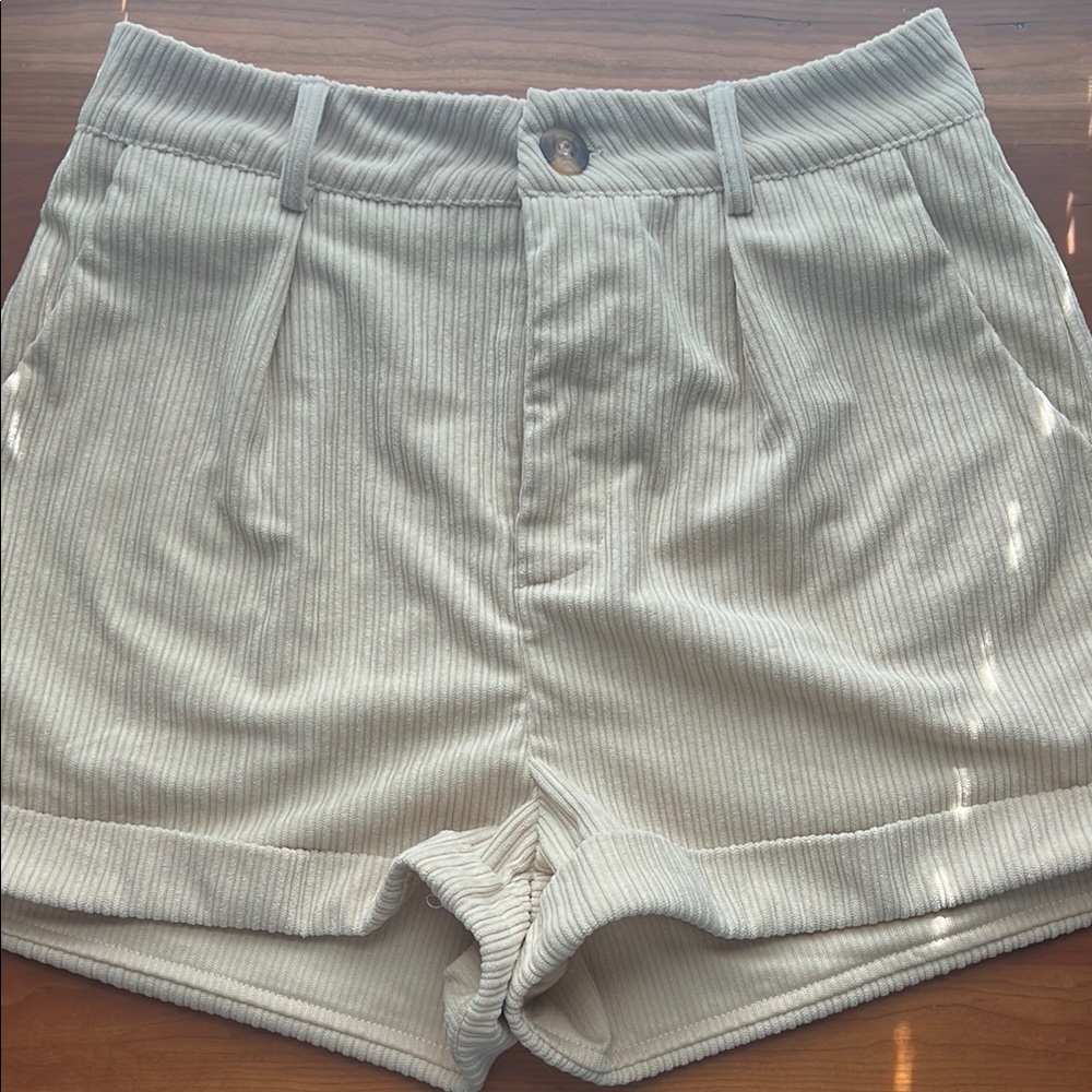 SHEIN High Waist Cream Corduroy Shorts